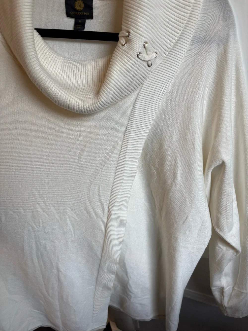 JM Collection Cream Cowl-Neck Sweater with Button Detail